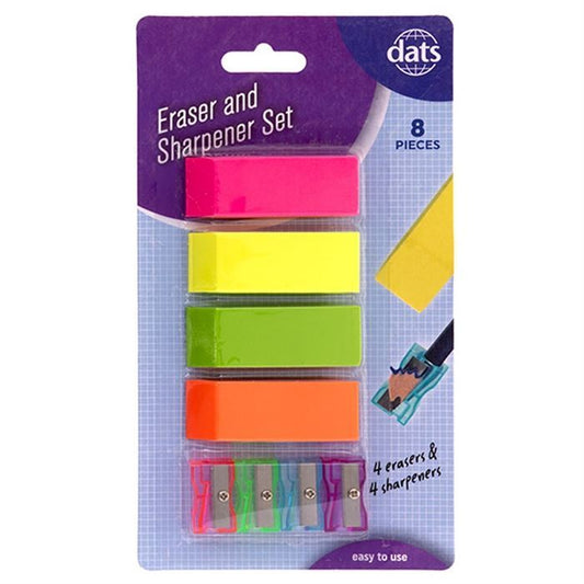 Eraser and Sharpener Set Multicoloured 8 Pack