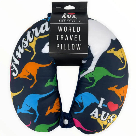 Australian Themed Travel Neck Pillow with Kangaroo Drawings