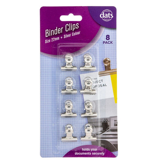 Binder Clips 22mm Silver Coloured 8 Pack