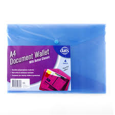 A4 Document Wallet with Button Closure Multicolour 4 Pack