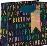 Small Black Bag with Happy Birthday in Rainbow writing