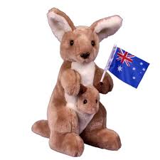 Big Boom Up Australia Kangaroo with its Joey Stuffed Toy, Lifting Australian Flags'