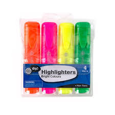 4 Pack Green, Orange, Yellow and Pink Highlighters